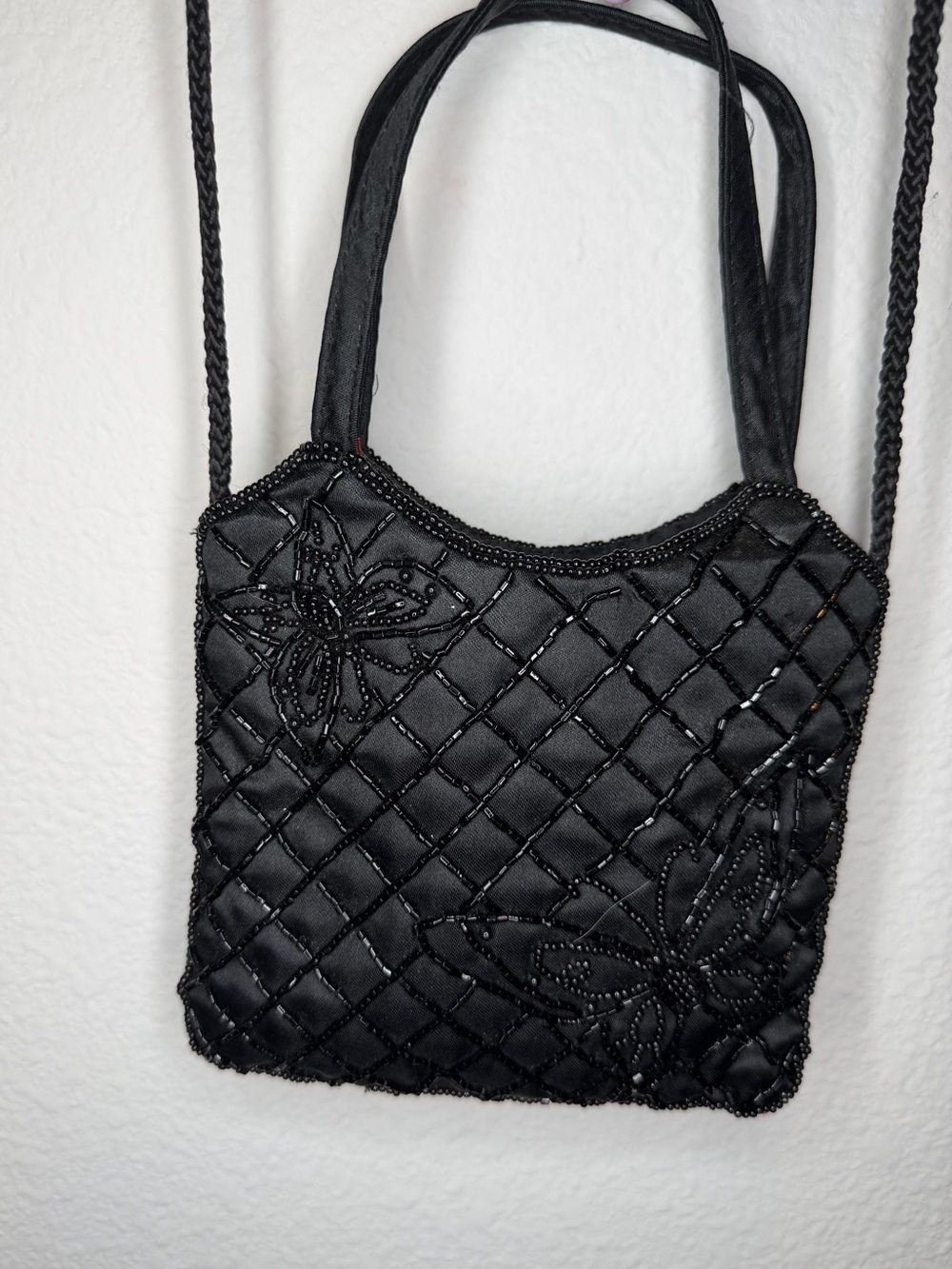 Black Beaded Quilted Women’s Shoulder Bag vintage